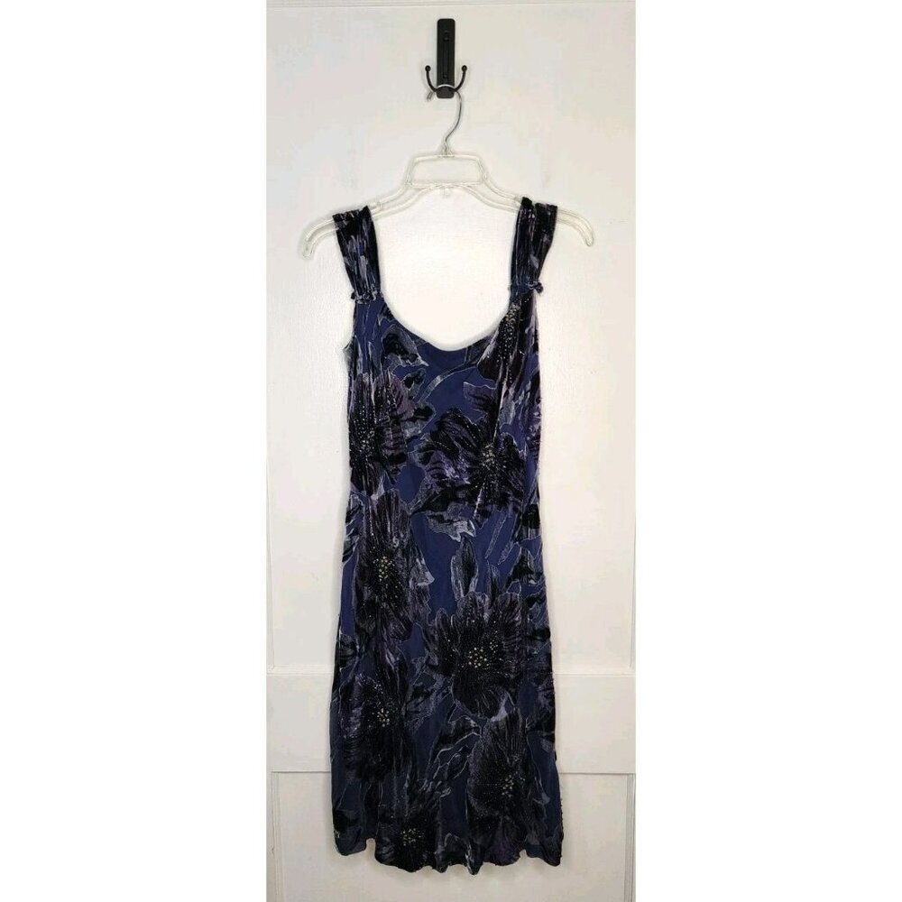 Carmen Marc Valvo 90s Floral Velvet Burnout Beaded Dress Dark Romantic Sz 12